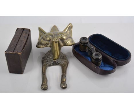 A boxed Ronson Queen Anne lighter, brass fox door knocker, treen sewing accessories, Parker 61 in turquoise, 1963 inscription