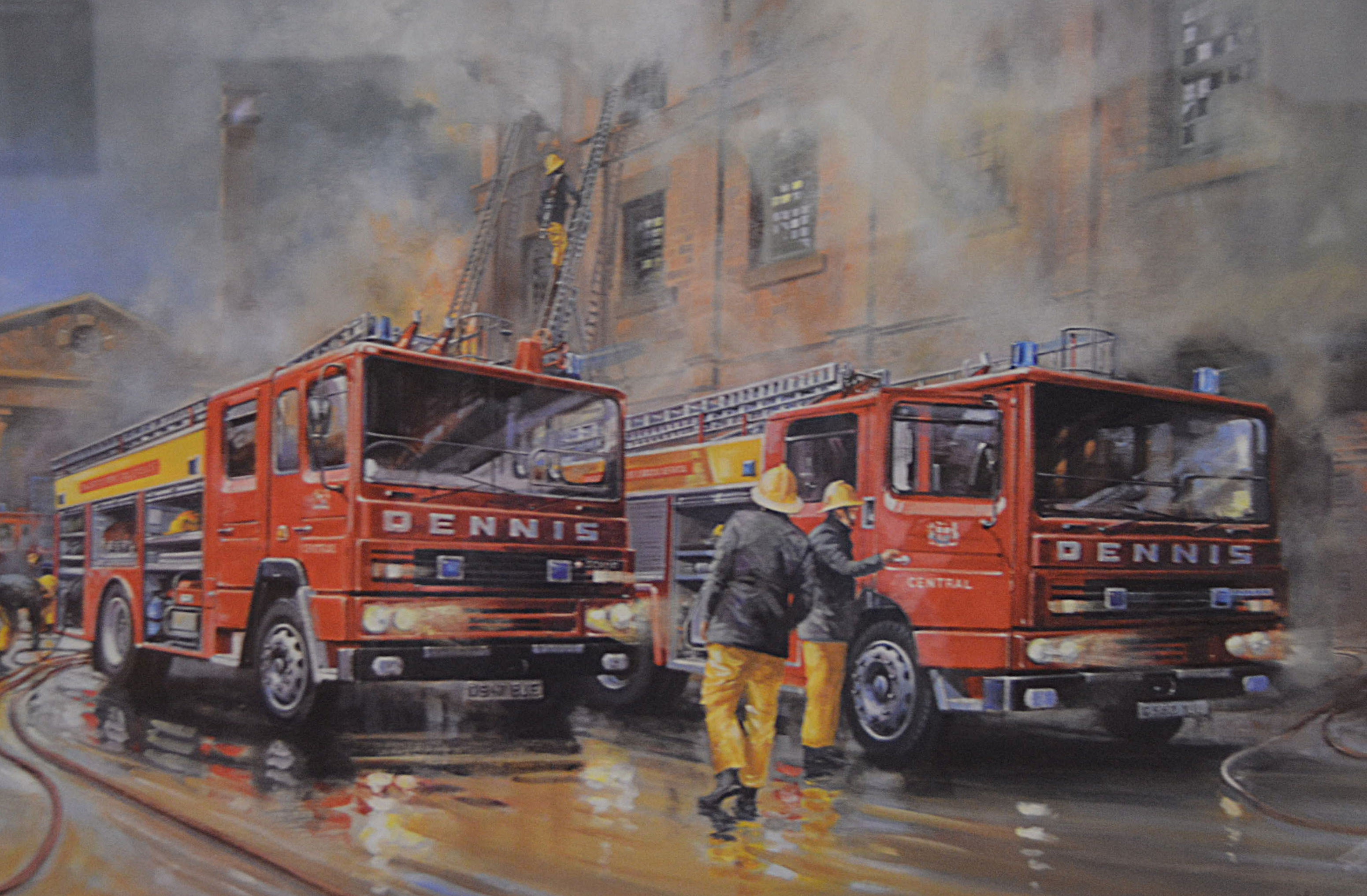 After David Weston Men Of Fire Coloured Print 35 X 52cms Original