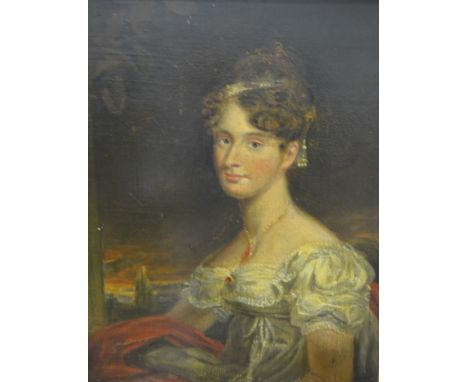19th Century English School, in the style of Lely, half length portrait study of a young lady seated, oil on canvas, mounted 