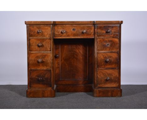 Victorian mahogany kneehole desk, rectangular top with rounded corners, inverted breakfront, the kneehole fitted with a cupbo