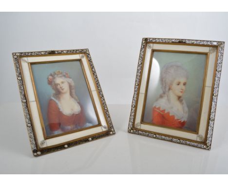 After Thomas Gainsborough, portrait miniature of a lady, bears signature, in gilt metal and segmented bone frame, 19 x 15cms 