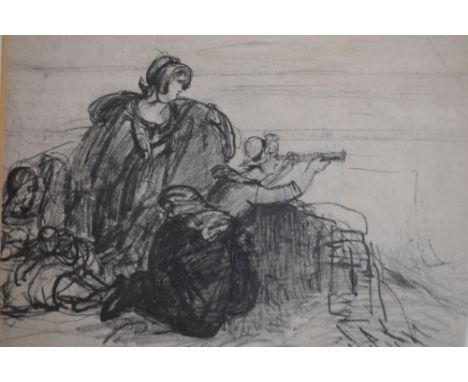 Alfred Robert Tucker, (1849-1919), attributed to, a sketch, looking out to sea, attributed verso, 14 x 17cm, modern mounted f
