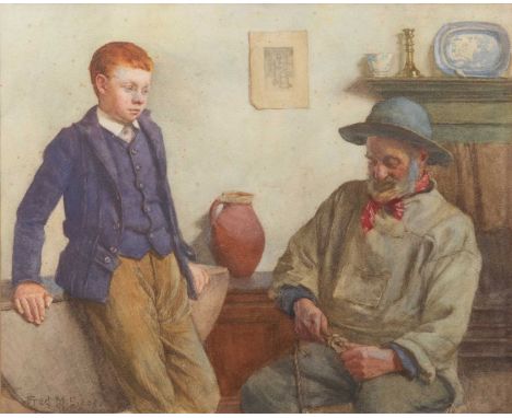 Frederick James McNamara EVANS (1859-c.1929) The Lesson (An old fisherman demonstrates a knot to a boy), c.1895  Watercolour,