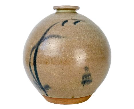 Katharine PLEYDELL-BOUVERIE (1895-1985) Globular Vase  Stoneware, all-over mushroom crackle glaze with a dark blue painted de