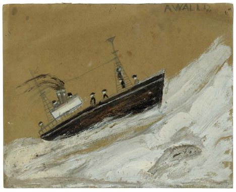 Alfred WALLIS (1855-1942) Steamer with Fish  House paint on cardboard,Signed Alfred Wallis (with the ‘s’ reversed)23 x 29 cm,