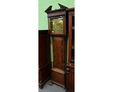 An oak thirty hour longcase clock, square brass dial signed Newby, Kendal, 18th century