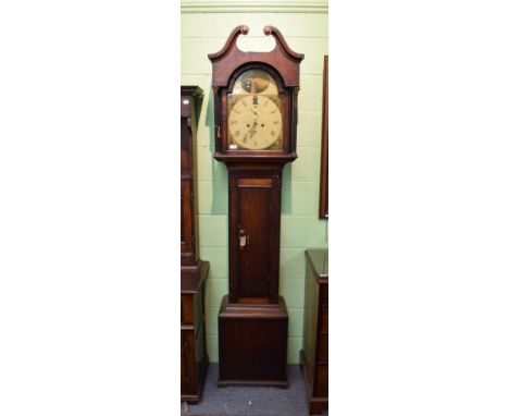 ~ An oak and mahogany eight day longcase clock, arch painted dial signed Thos Bolton, Hamsterley, early 19th century