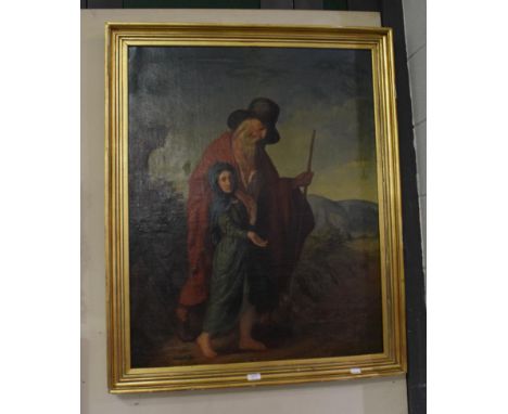 19th century, Portrait of a traveller with girl, oil on canvas