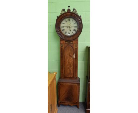 ~ A mahogany eight day quarter-striking longcase clock, circular painted dial signed Richard Clarke, Morpeth, 19th century