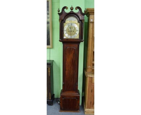 A mahogany eight day longcase clock, arch brass dial signed on a silvered recessed plaque William Veitch, Haddington, late 18