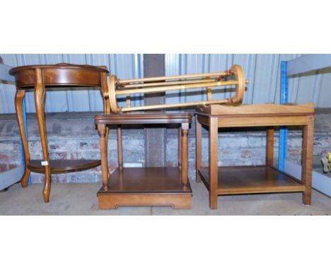 A group of furniture, to include a two tier occasional table, pine towel rack, half moon two tier occasional table, etc. (1 s