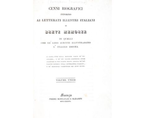 NO RESERVE Zambrini Francesco. Cenni biografici intorno ai letterati illustri italiani, o, Brevi memorie di quelli che co' lo