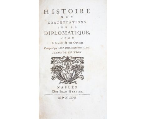 NO RESERVE Diplomatica. Lallemant Jacques-Philippe. Histoire des contestations sur la diplomatique, avec l'analise de cet ouv