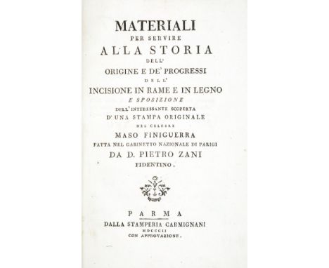 NO RESERVE Incisioni/Engravings. Zani Pietro. Materiali per servire alla storia dell'origine e de' progressi dell'incisione i