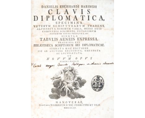 NO RESERVE Diplomatica. Baring Daniel Eberhard. Clavis diplomatica, specimina veterum scripturarum tradens, alphabeta nimirum