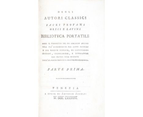 NO RESERVE Harwood Edward. Degli autori classici sacri profani greci e latini biblioteca portatile ossia il prospetto... reso