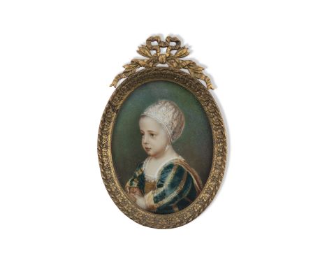 FRENCH SCHOOL (19th century) Portrait of a young girl with bonnet Oil on ivory, 8 x 6 cm** Please note that this lot contains