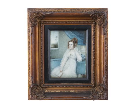 IRISH SCHOOL (EARLY 19TH CENTURY)Portrait of a young lady in whiteWatercolour on ivory panel, 12.5 x 9.5cm** Please note that