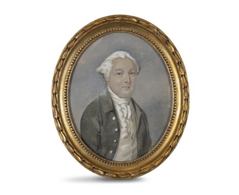 CIRCLE OF HUGH DOUGLAS HAMILTON (1740-1808)Portrait of a gentlemanOval, watercolour on paper laid down on panel, 25 x 20.5cm 