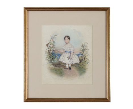 SARAH BIFFIN (ENGLISH, 19TH CENTURY) Portrait of young girls in garden settingWatercolour, 28 x 26 cmSigned and inscribed,  P