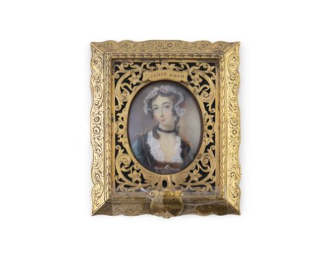 AFTER S. COOPER (19TH CENTURY)Miniature portrait of Nell GewynEnamel, 5 x 4cm In elaborate gilt frame and leather box 