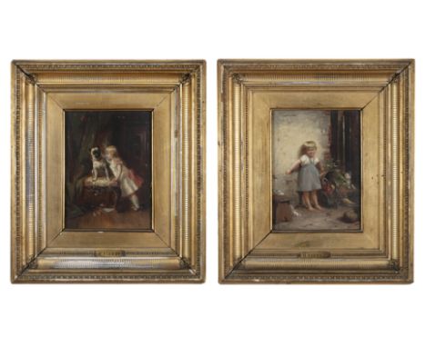 H. Pietri (19TH CENTURY)'A Little Girl and a Pug' and 'A Little Girl and a Cat'A pair, oil on panel, 35 x 30 cmBoth signed; b