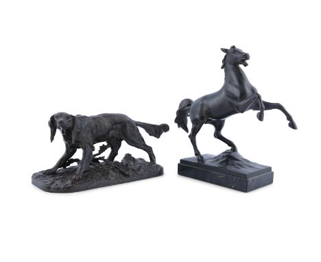 K. ROGER (C.1930)StallionBronzeSigned; Together with a bronzed group of a setter, signed 