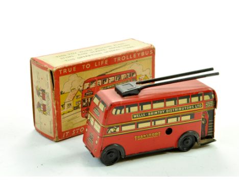 Wells Brimtoy Pocketoy 9/517 tinplate clockwork Double Decker Bus. Nice example is very good in good box. Note: We are happy 