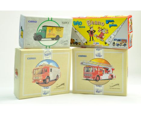 Boxed Corgi Diecast comprising Duo of Fire Engine issues plus duo of promotional commercials. Excellent with boxes.  Note: We