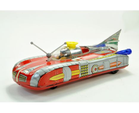 Large Japanese or Russian tinplate Space Patrol vehicle, tinplate, with plastic fittings including pilot. Generally very good