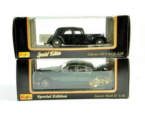 Maisto 1/18 issues comprising Citroen 15CV plus Jaguar MKII. Excellent in Boxes.  Note: We are happy to provide additional im