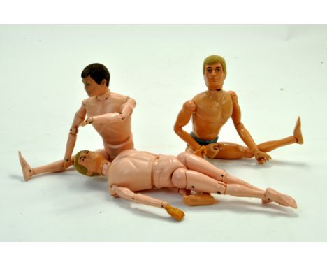 Trio of vintage action man dolls. Require attention.  Note: We are happy to provide additional images of any lot. Please emai