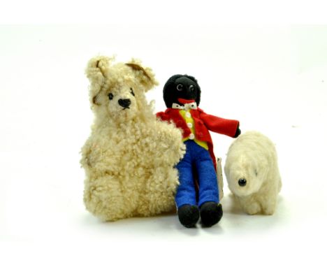 Vintage stuffed polar bear, another bear and golly doll. Generally fair to good.  Note: We are happy to provide additional im