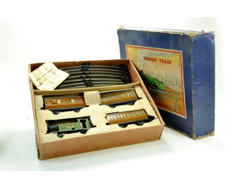 Hornby O Gauge No. 101 Post War Tank Passenger Set with Locomotive, Passenger Coaches and Track. Generally good in fair box. 