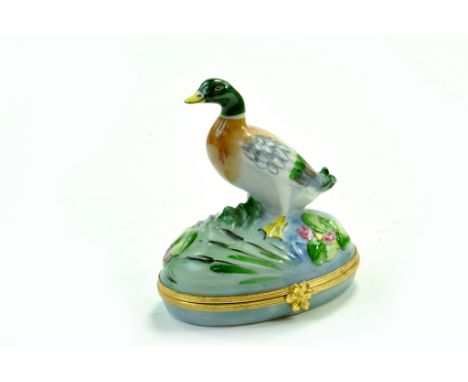 Limoges Vintage Peint Main Mallard Duck Sculptured Hinged China Trinket Box  - 9.5cm - No faults.  Note: We are happy to prov