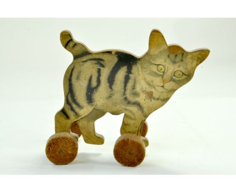 An early 1930's Wooden Chad Valley Pull Along Toy comprising Cat Figure. Some wear but displays well. Rare. Note: We are happ