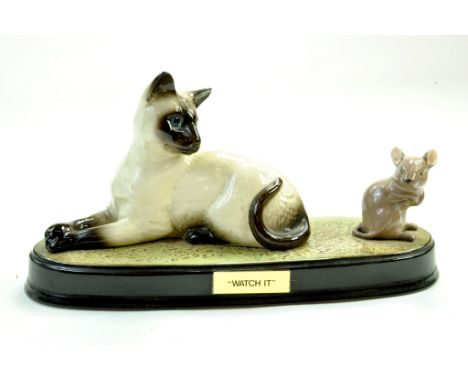 A Beswick Siamese cat and mouse group ‘Watch It’ No.1558/1678 Gloss on ceramic base. Measures 15.5cm in Height and 29cm in Wi