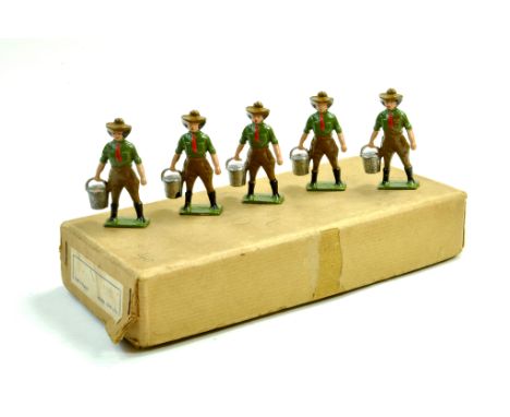 A set of Fylde metal figures, copy of Britains Land Girl with buckets, green, red tie, hats. Fine examples are excellent with