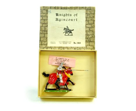 Britains Set No. 1661 Knights of Agincourt, mounted knight on charging horse. Appears excellent in very good box. Great examp