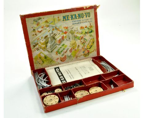 Vintage Game - ME-KA-NO-VO Construction Set with various components and instructions. Unsure if complete. With original box. 