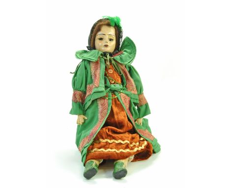 Rare 14” Early composition or papier mache / dipped waxed doll. Late 1800's / early 1900's. No markings Painted face, glass e