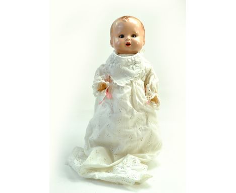 Antique German Baby Doll, 15". Markings show "Germany" plus logo of Circle with letters GA/GHA.  Open/shut blue glass eyes, o