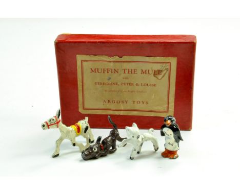 Argosy Toys Metal Figures Set of Muffin the Mule with Peregrine, Peter and Louise. This scarce set is very hard to find. Figu