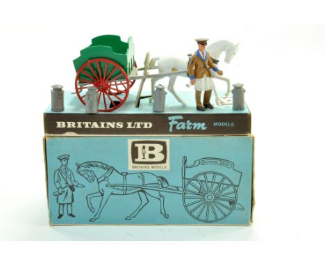 Britains No. 9503 Milk Float comprising Horse (plastic) plus cart in green, milkman and 4 churns. Geneally excellent in very 