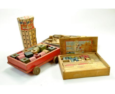 Interesting group of vintage wooden toys including early Triang / Chad Valley plus Bilofix.  Note: We are happy to provide ad