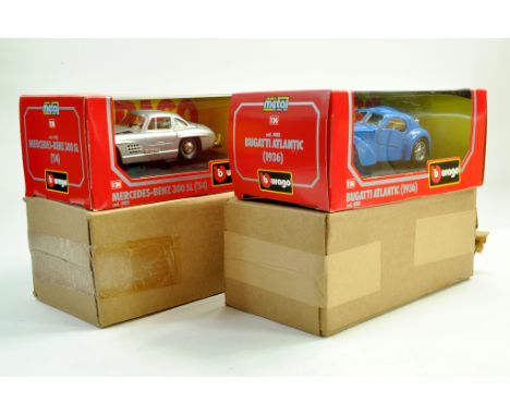 Burago 1/24 issues comprising 1954 Mercedes 300SL plus 1936 Bugatti Atlantic. Excellent with boxes and outer sleeves.  Note: 