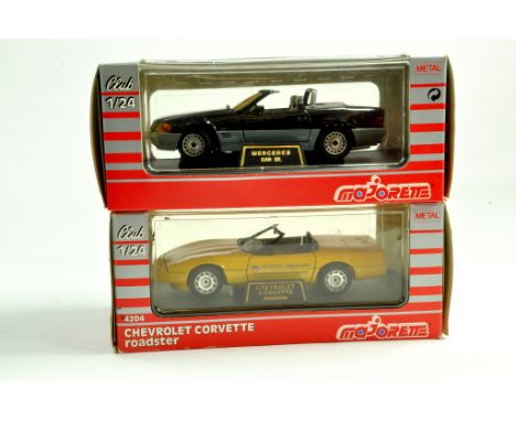 Majorette 1/24 issues comprising Mercedes 500SL plus Chevrolet Corvette Roadster. Excellent in Boxes.  Note: We are happy to 