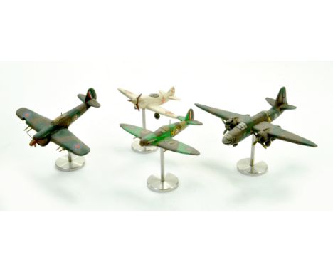 Group of vintage wooden aircraft, constructed from early issue kits. Mounted on stands.  Note: We are happy to provide additi