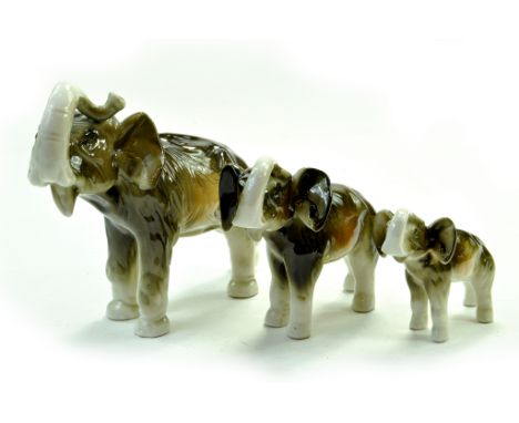 Set of 3 Vintage Royal Dux Bohemia Porcelain Elephant Figurines, 6”, 4 ½” and 3” in Gloss. No faults.  Note: We are happy to 