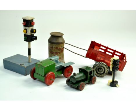 Vintage toy group including rare traffic lights and other tinplate items.  Note: We are happy to provide additional images of